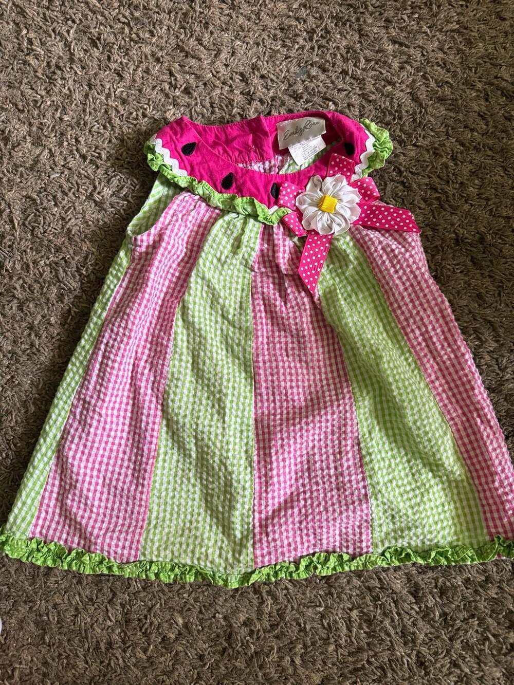 Emily Rose Seersucker Watermelon Dress Size 18M Pink Green Flower